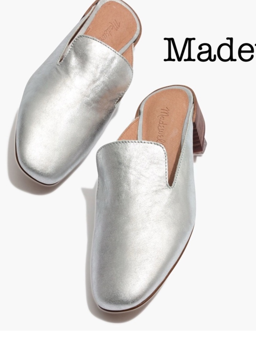 Madewell Willa Metallic Silver Leather Loafer Mules Size 9.5